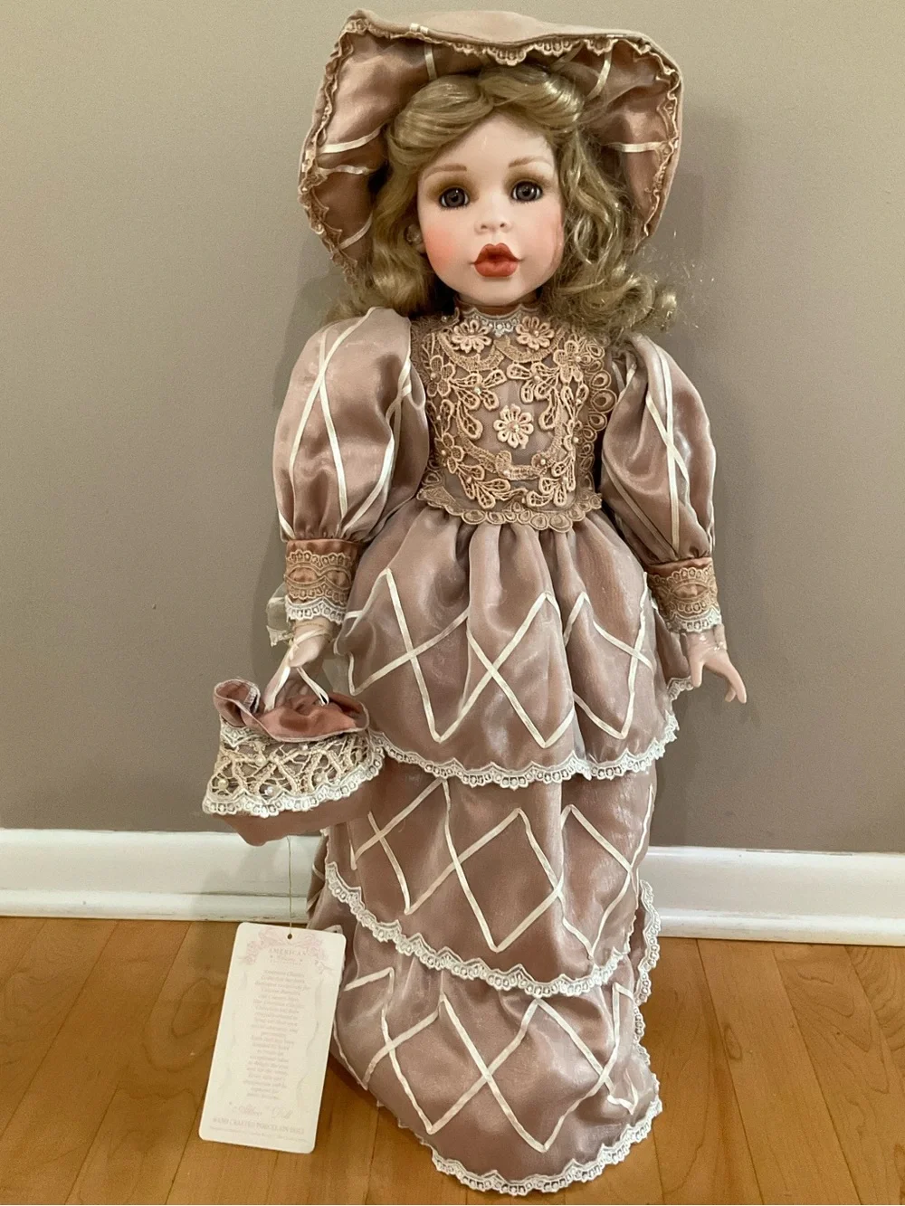 American Classics Porcelain Doll Brittany Nicole in Pink Dress & Bag Vintage